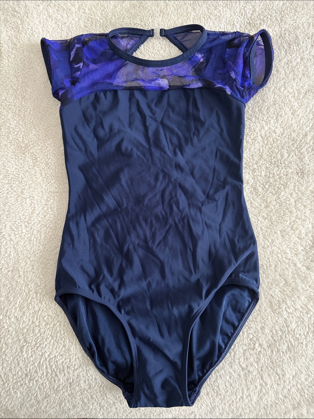 Navy Leotard with Purple Mesh Yoke